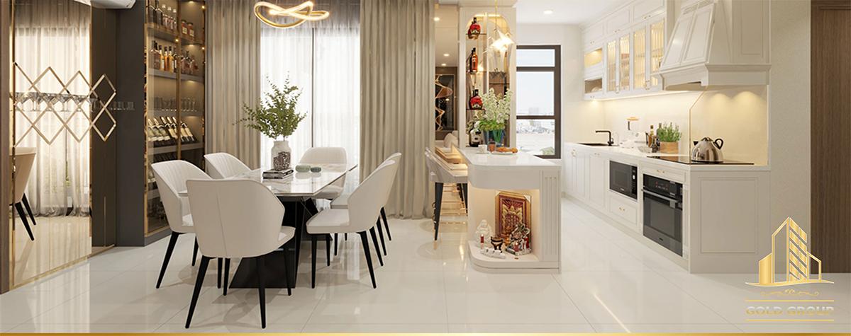 Bố trí nội thất phòng khách và phòng bếp cho nhà ở hiện đại